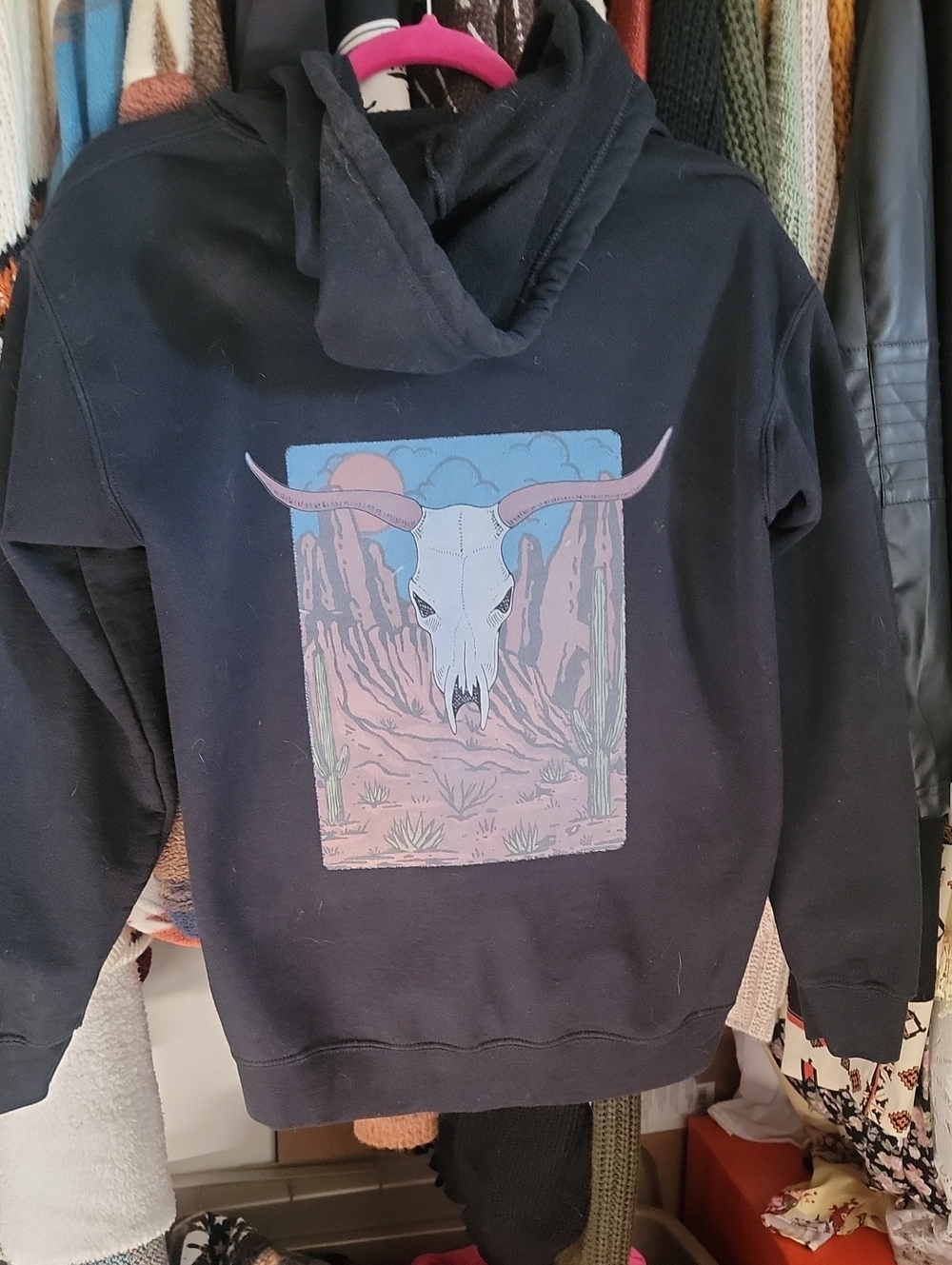 Black Hooded Sweatshirt with Desert Skull Graphic